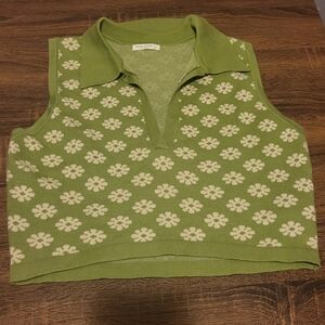 Funky Green Floral Knit Crop Top - M